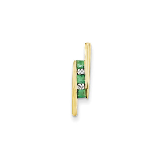 14K Yellow Gold Real Diamond and Emerald Pendant