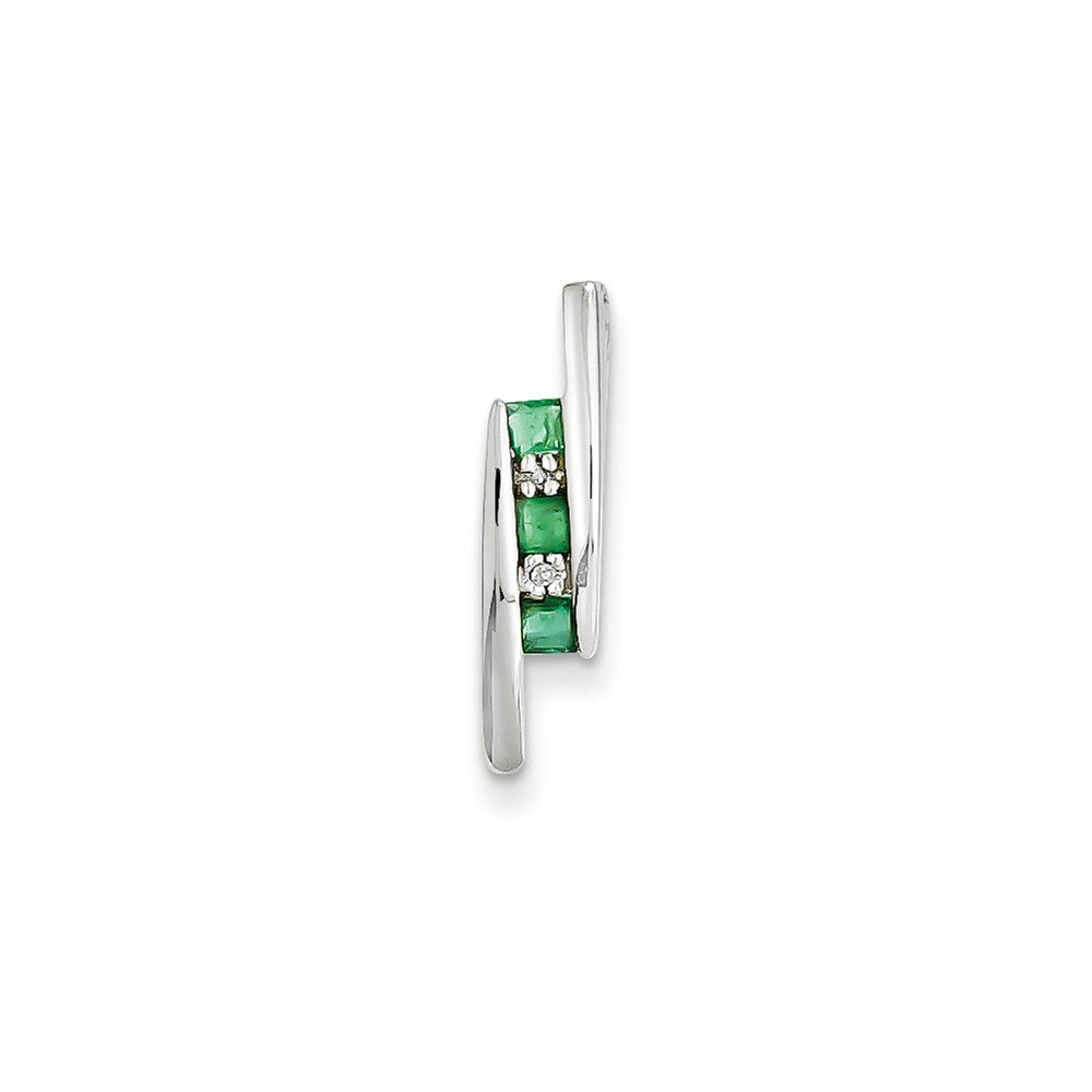 14k White Gold Real Diamond & Emerald Pendant