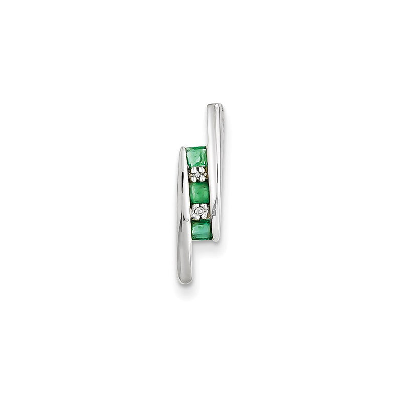 14k White Gold Real Diamond & Emerald Pendant