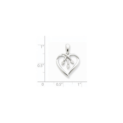 14k White Gold Three Stone Diamond Heart Pendant