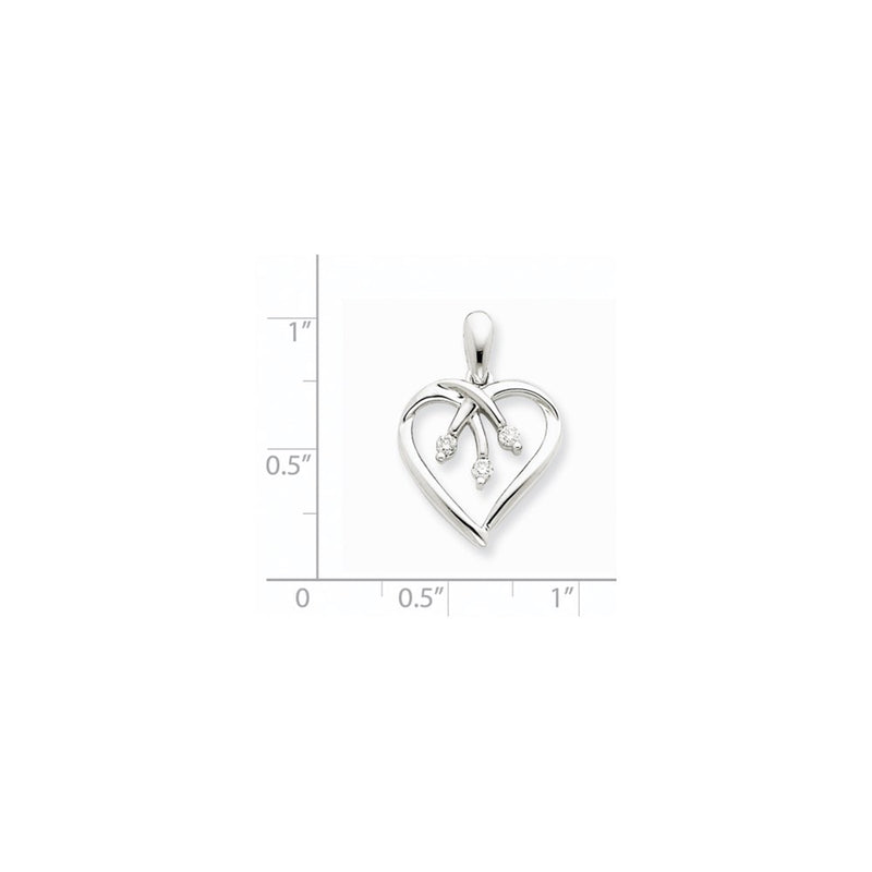 14k White Gold Three Stone Diamond Heart Pendant