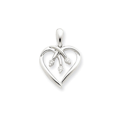 14k White Gold Three Stone Diamond Heart Pendant