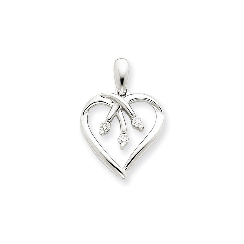 14k White Gold Three Stone Diamond Heart Pendant