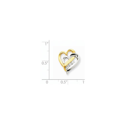 14K Yellow Gold Two-tone Real Diamond Heart Chain Slide