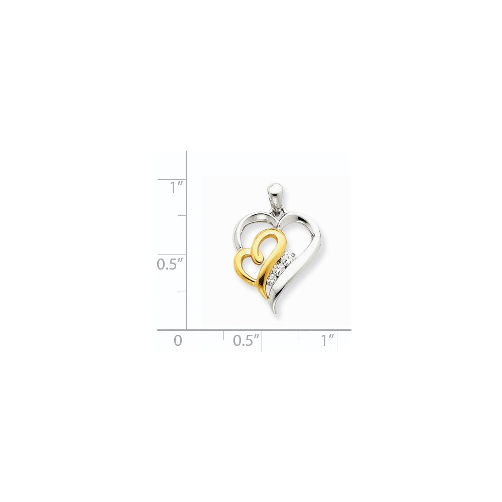 14k Two tone Diamond Heart Pendant