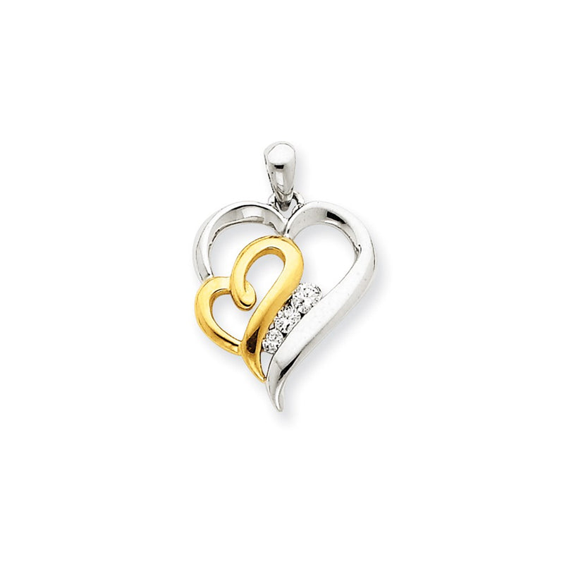 14k Two tone Diamond Heart Pendant