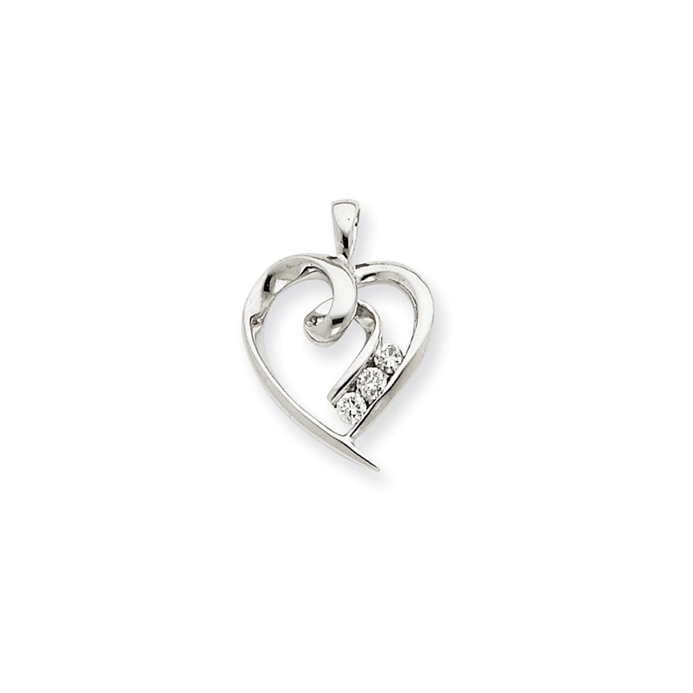 14k White Gold Real Diamond Heart Pendant