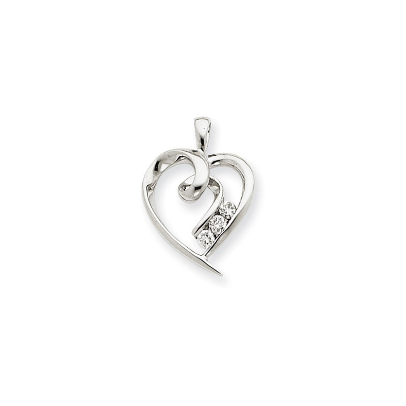 14k White Gold Real Diamond Heart Pendant