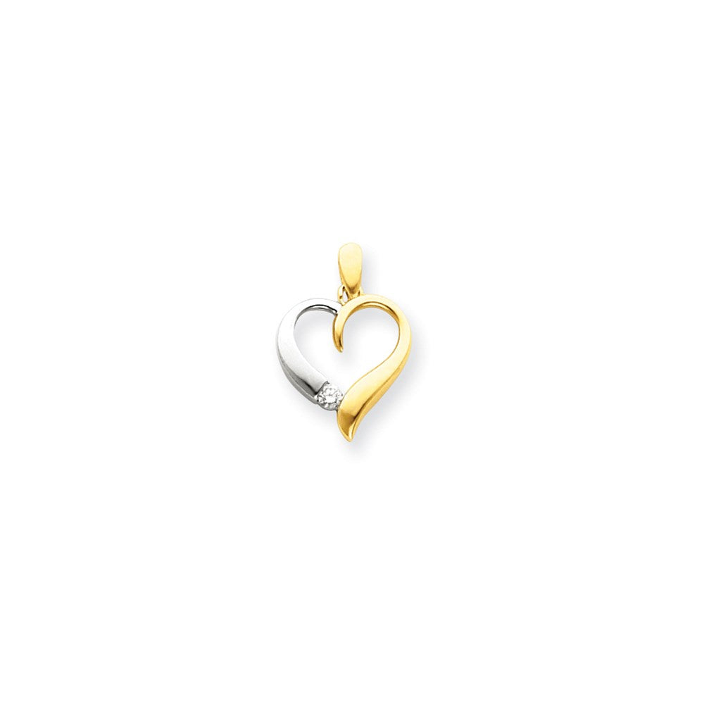 14k Two-Tone Gold Real Diamond Heart Pendant