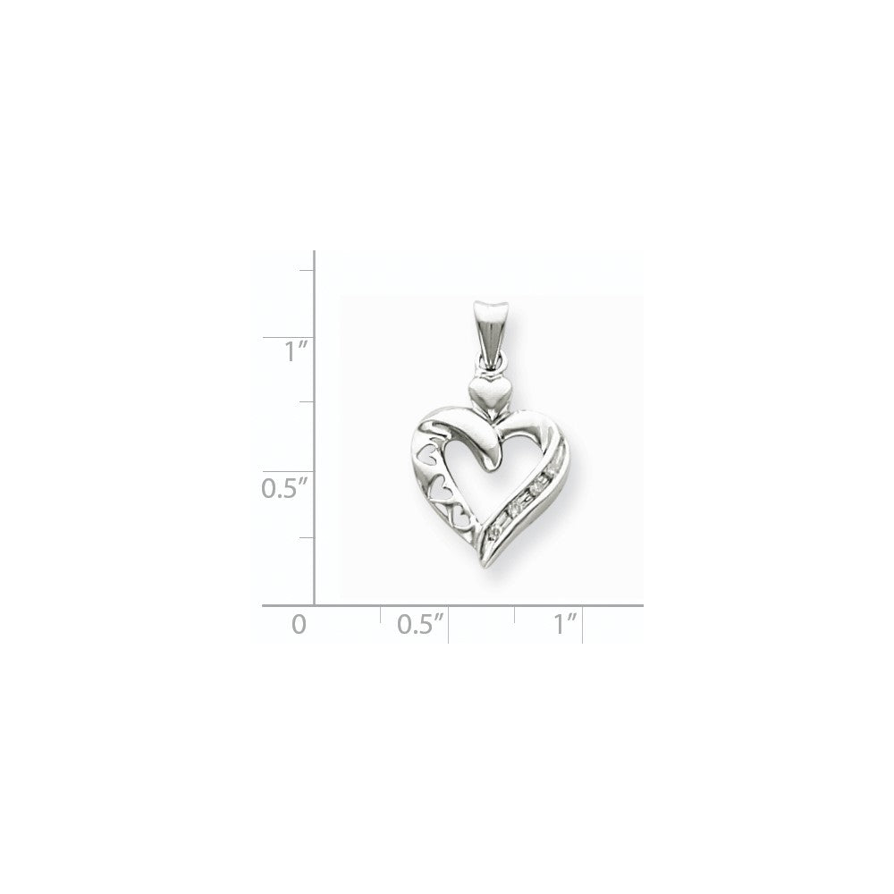 14k White Gold Real Diamond Heart Pendant