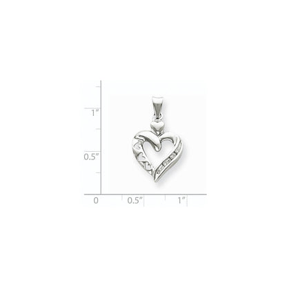14k White Gold Real Diamond Heart Pendant