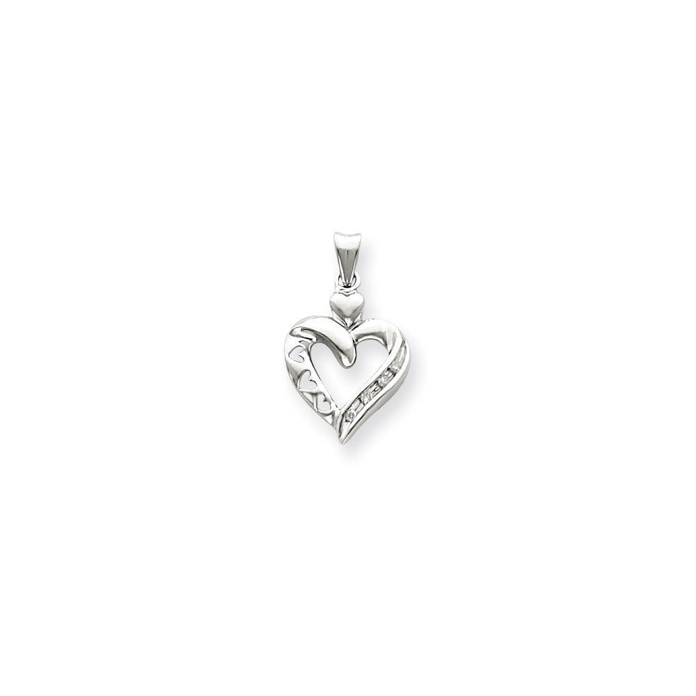 14k White Gold Real Diamond Heart Pendant