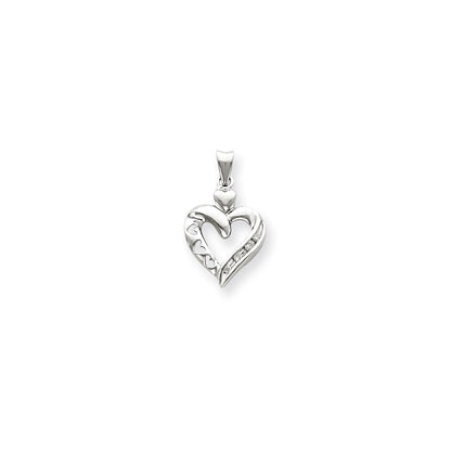 14k White Gold Real Diamond Heart Pendant