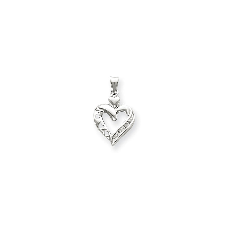 14k White Gold Real Diamond Heart Pendant