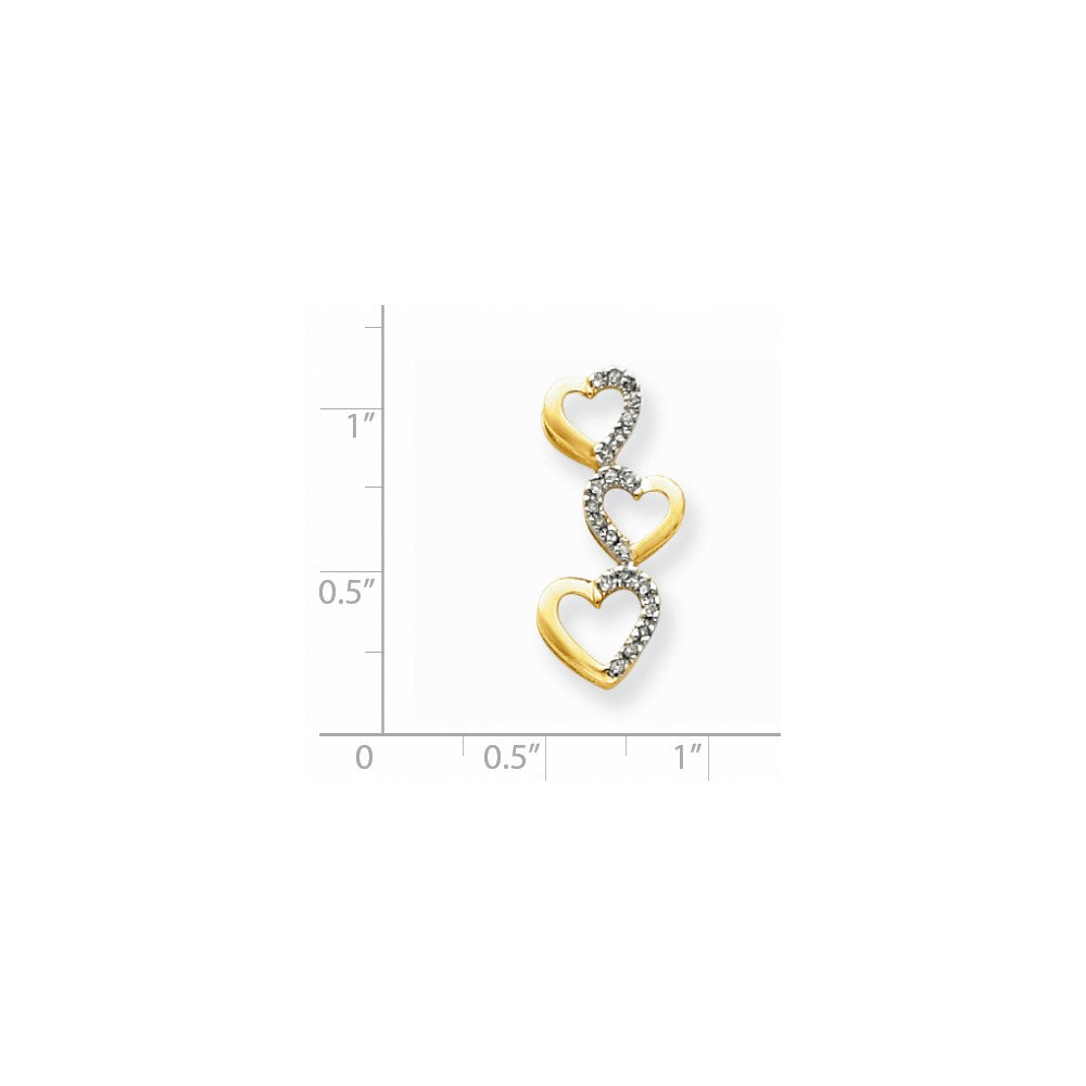 14K Yellow Gold Real Diamond Triple Heart Slide