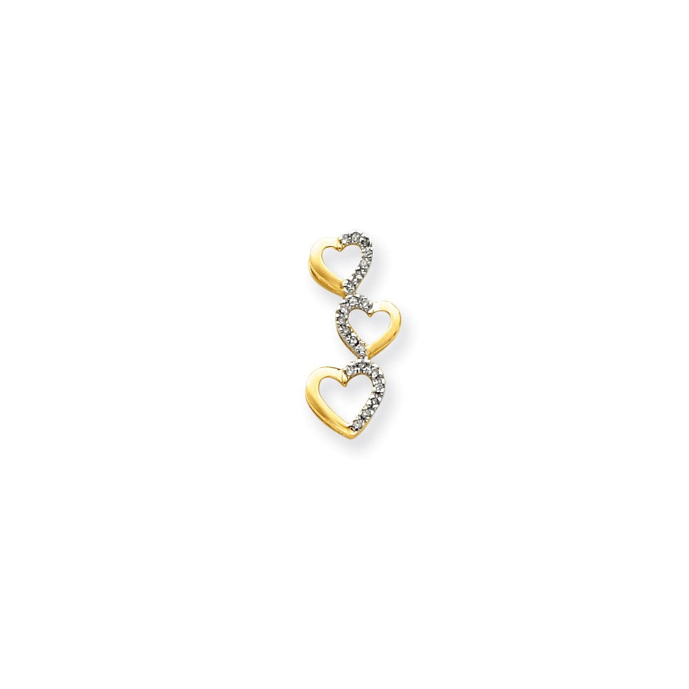 14K Yellow Gold Real Diamond Triple Heart Slide