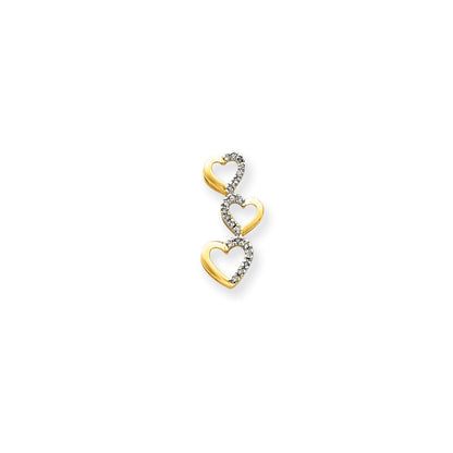 14K Yellow Gold Real Diamond Triple Heart Slide