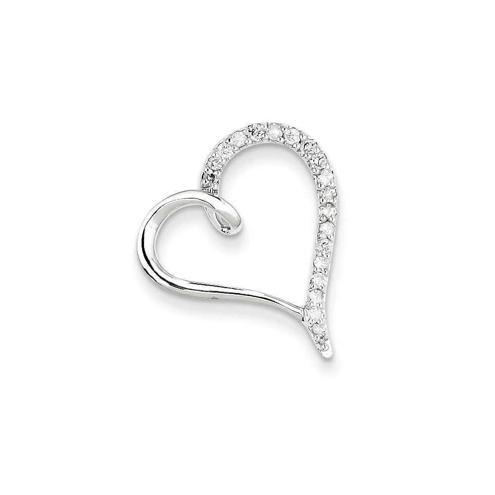 14k White Gold Real Diamond Heart Slide