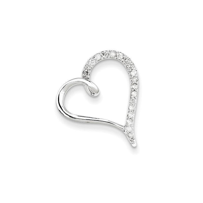 14k White Gold Real Diamond Heart Slide