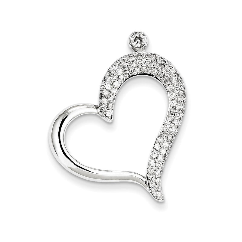 14k White Gold Real Diamond Heart Chain Slide
