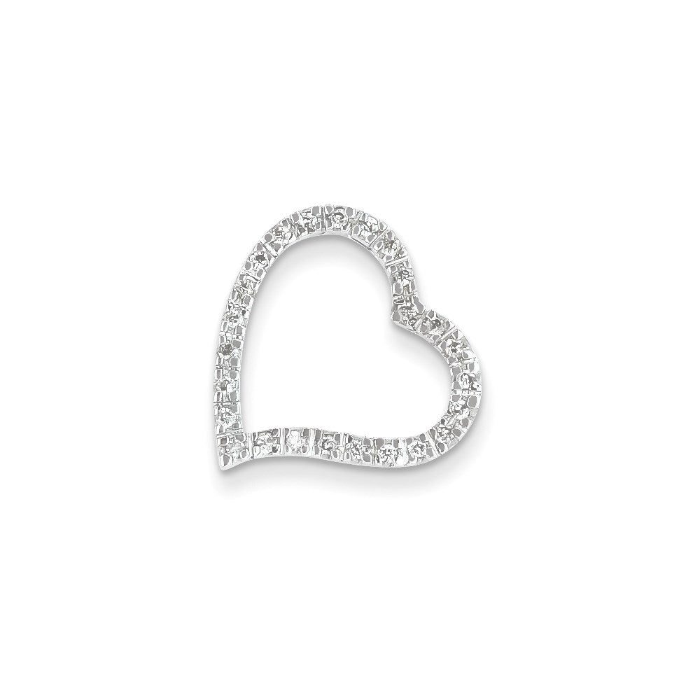 14k White Gold Real Diamond Heart Slide