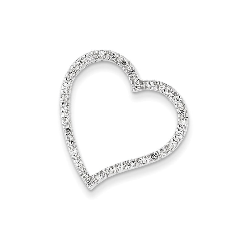 14k White Gold Real Diamond Heart Slide