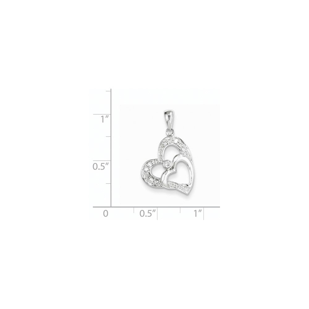 14k White Gold Double Heart Real Diamond Pendant