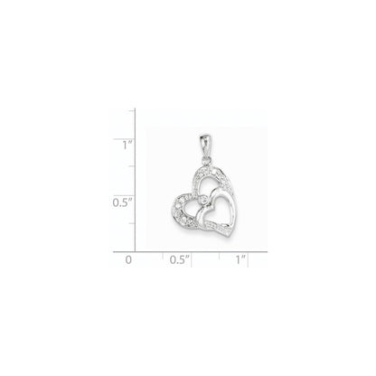 14k White Gold Double Heart Real Diamond Pendant