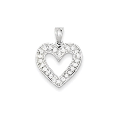 14k White Gold Real Diamond Heart Pendant