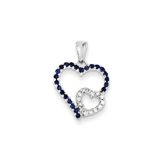 14k White Gold Real Diamond and Sapphire Pendant