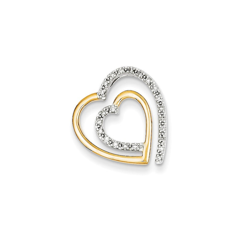 14k Two-Tone Gold Real Diamond Heart Chain Slide