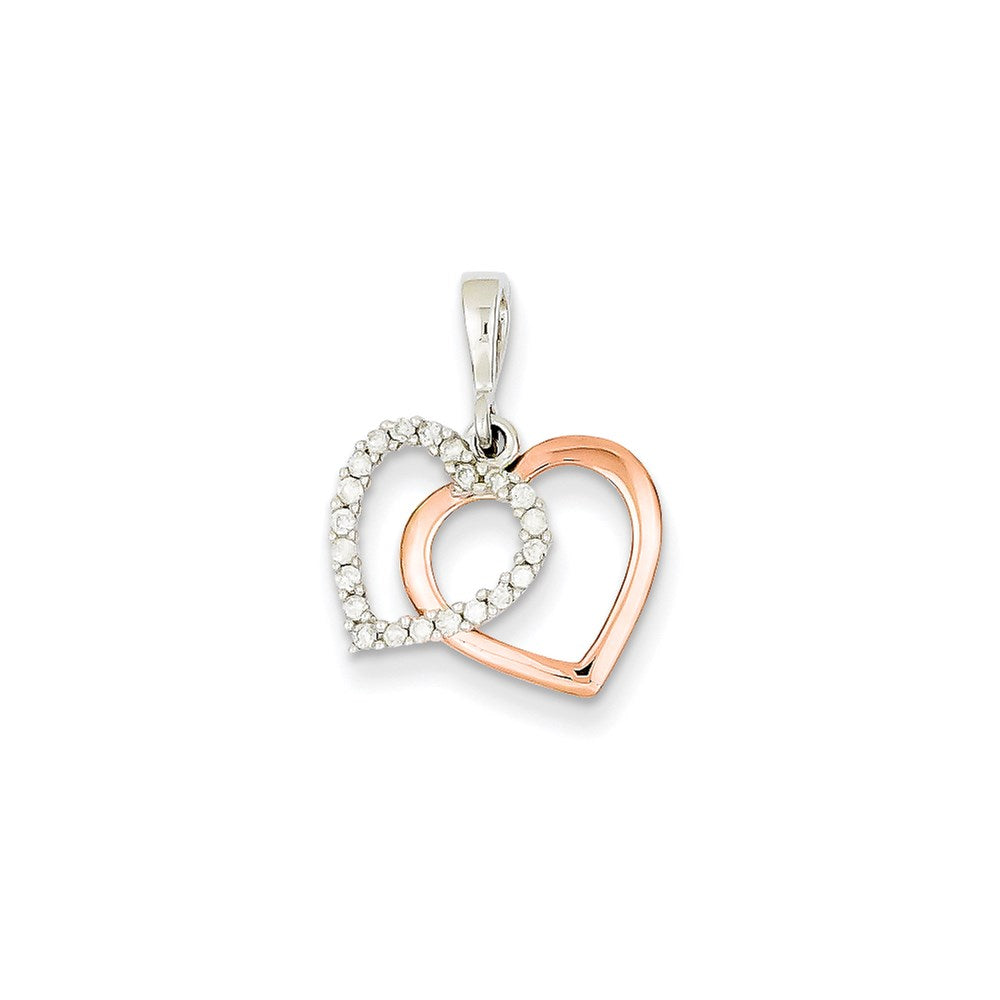 14k Two-Tone Gold Rose Real Diamond Heart Pendant