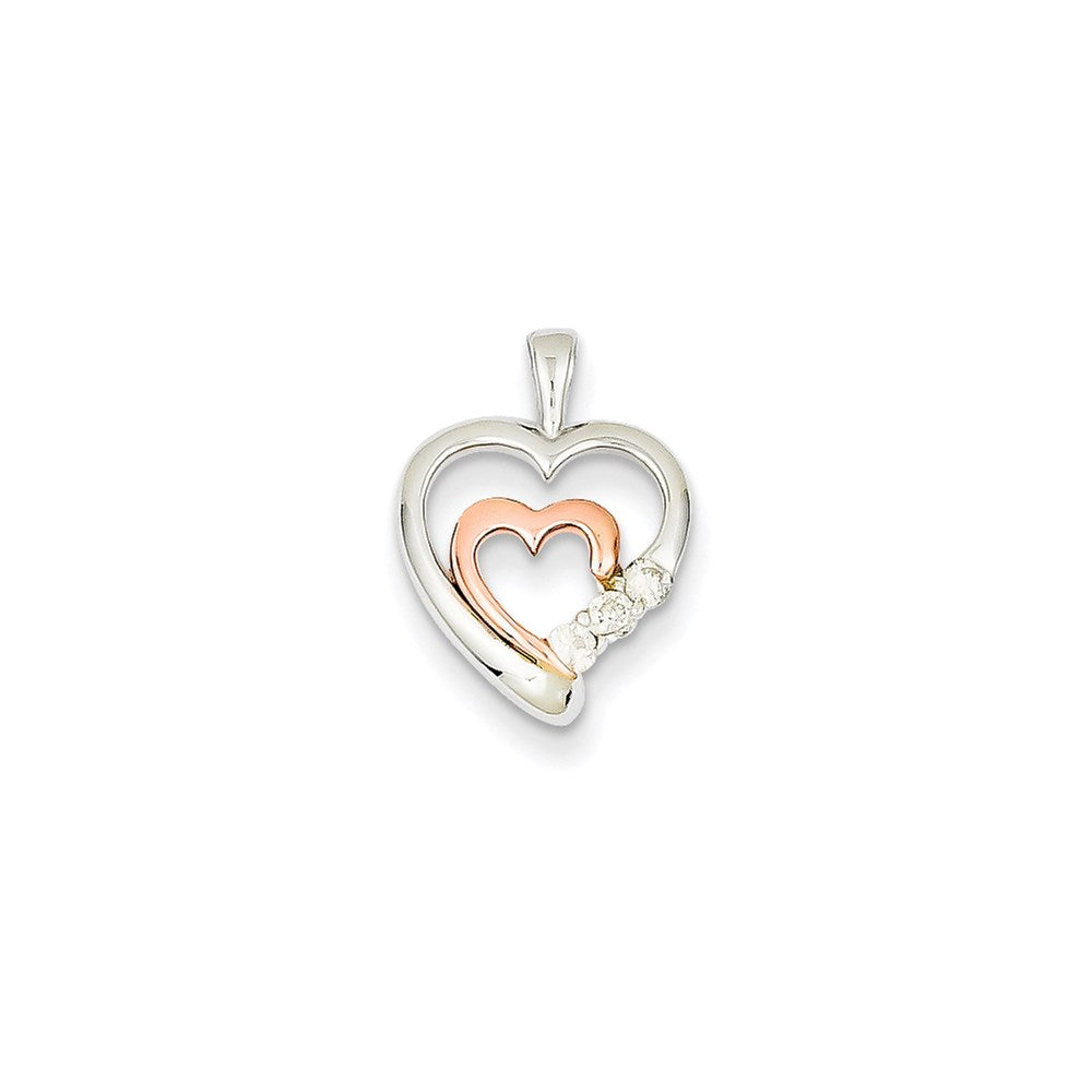 14k Two-Tone Gold Real Diamond Heart Pendant