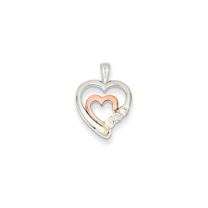 14k Two-Tone Gold Real Diamond Heart Pendant