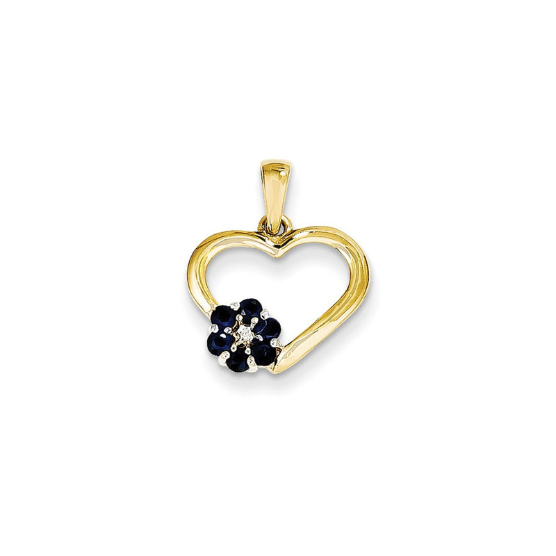 14K Yellow Gold Real Diamond and Sapphire Heart Pendant