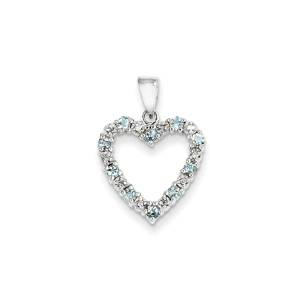 14k White Gold Diamond and Aquamarine Heart Pendant