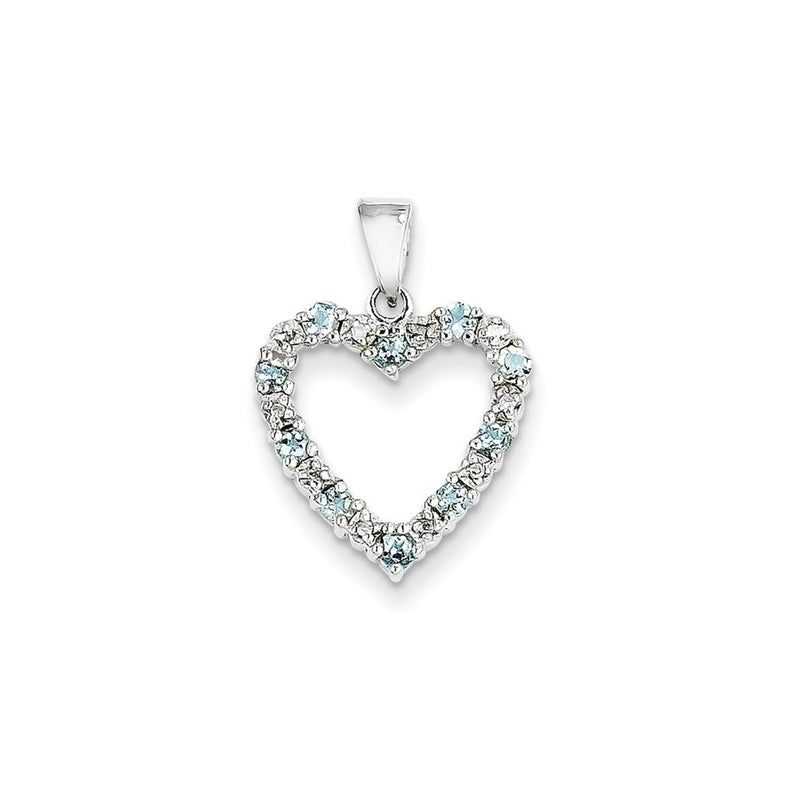14k White Gold Diamond and Aquamarine Heart Pendant