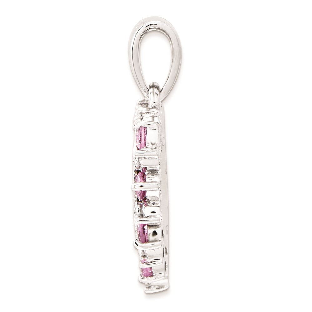 14k White Gold Real Diamond and Pink Sapphire Heart Pendant