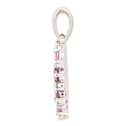 14k White Gold Real Diamond and Pink Sapphire Heart Pendant