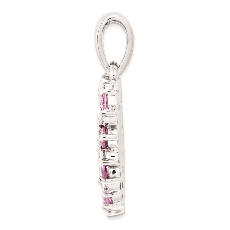 14k White Gold Real Diamond and Pink Sapphire Heart Pendant