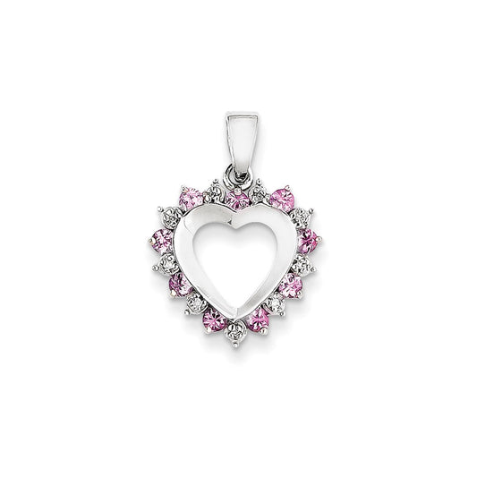 14k White Gold Real Diamond and Pink Sapphire Heart Pendant