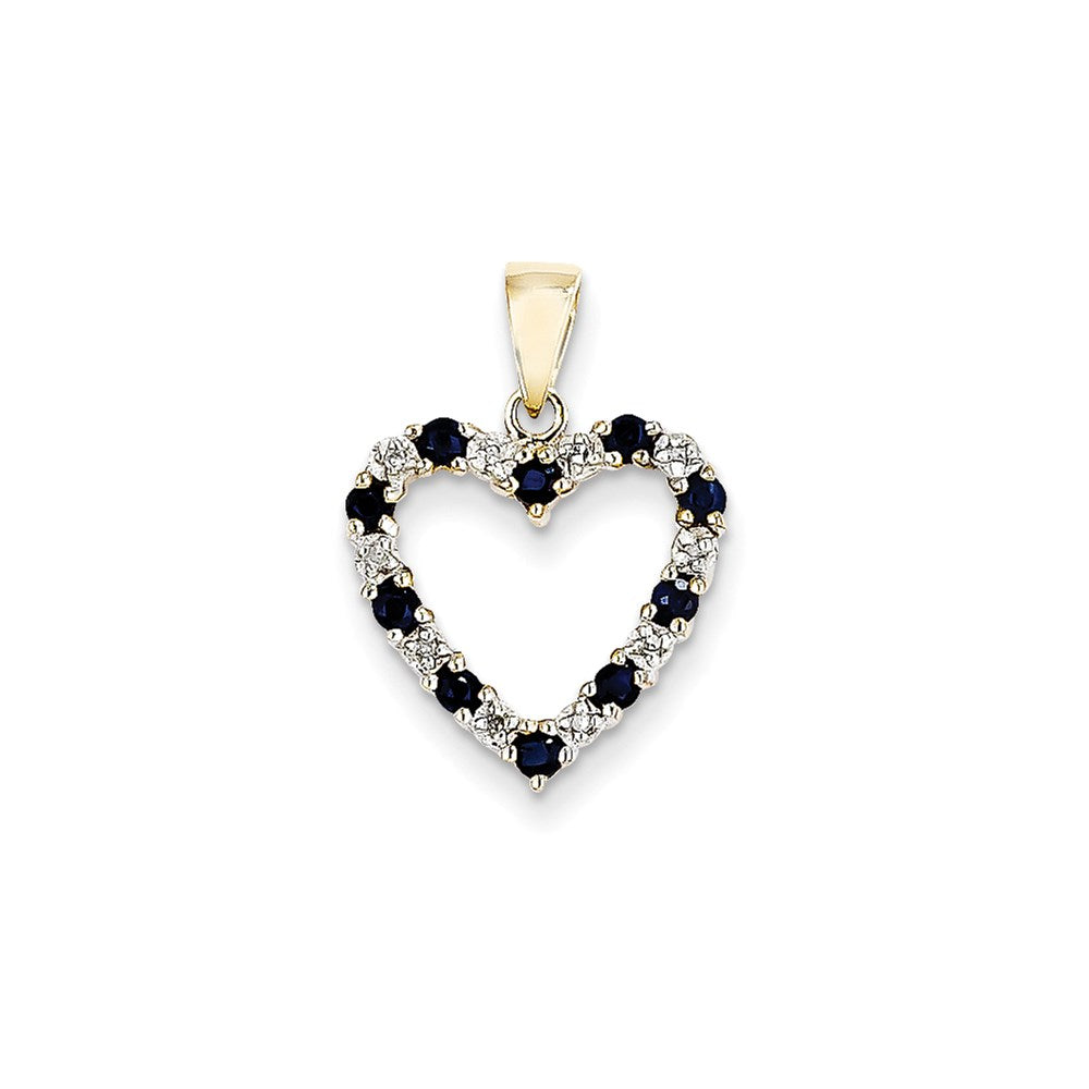 14K Yellow Gold Real Diamond and Sapphire Heart Pendant