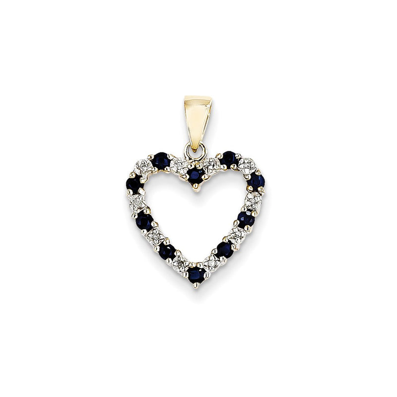 14K Yellow Gold Real Diamond and Sapphire Heart Pendant