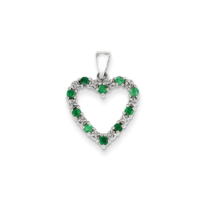 14k White Gold Real Diamond and Emerald Heart Pendant