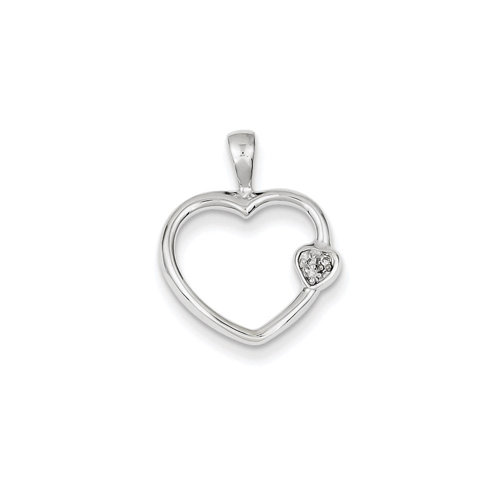 14k White Gold Real Diamond Heart Pendant