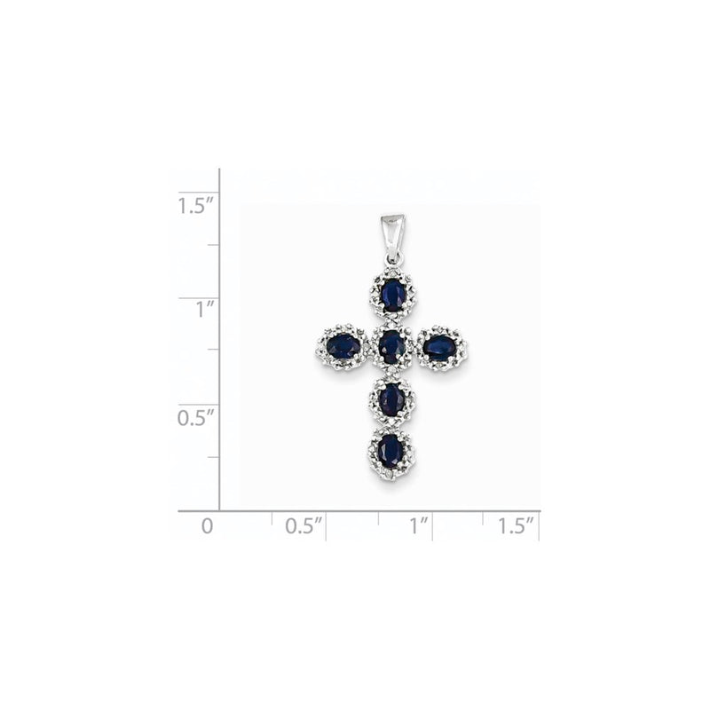14k White Gold Real Diamond & Sapphire Cross Pendant