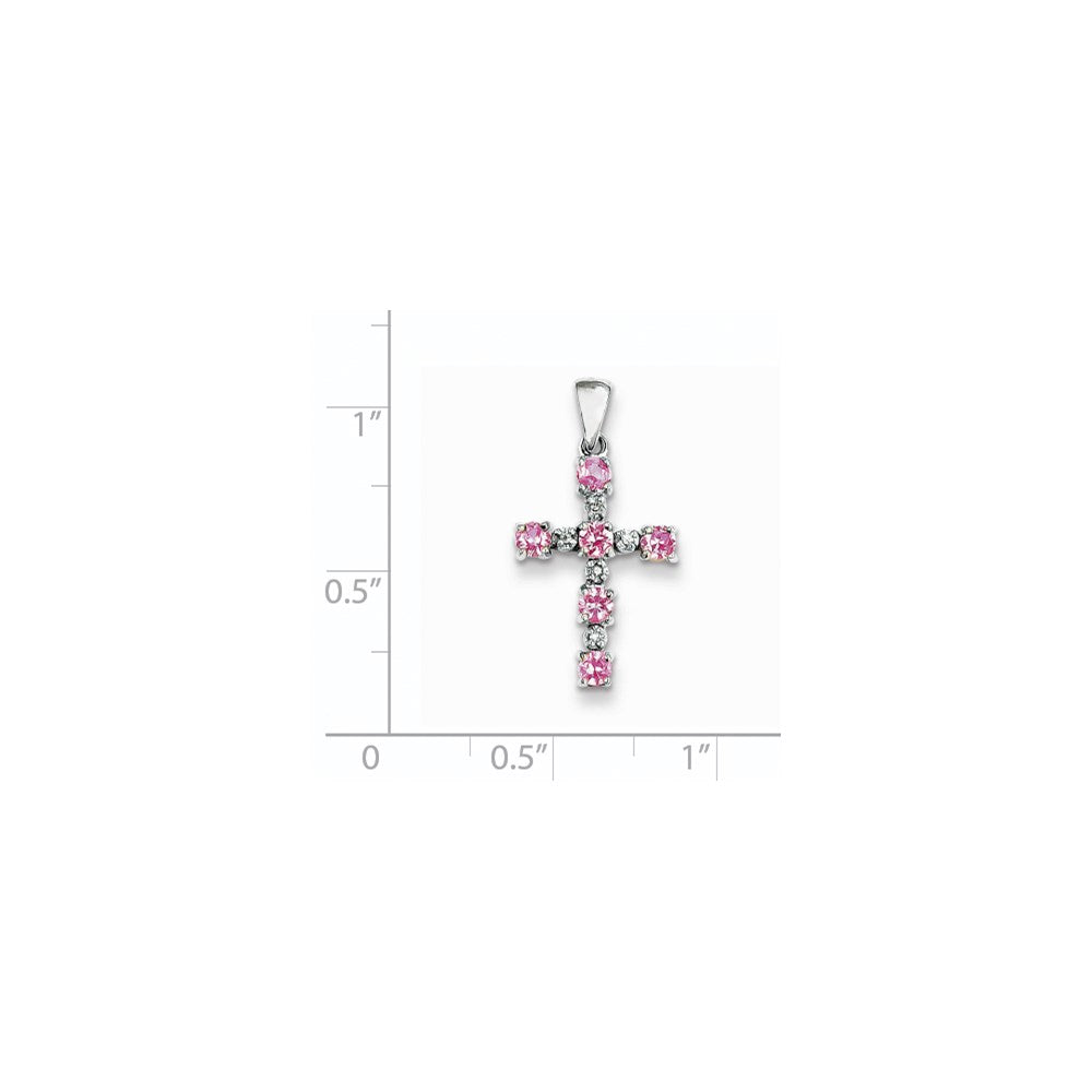 14k White Gold Real Diamond & Pink Sapphire Cross