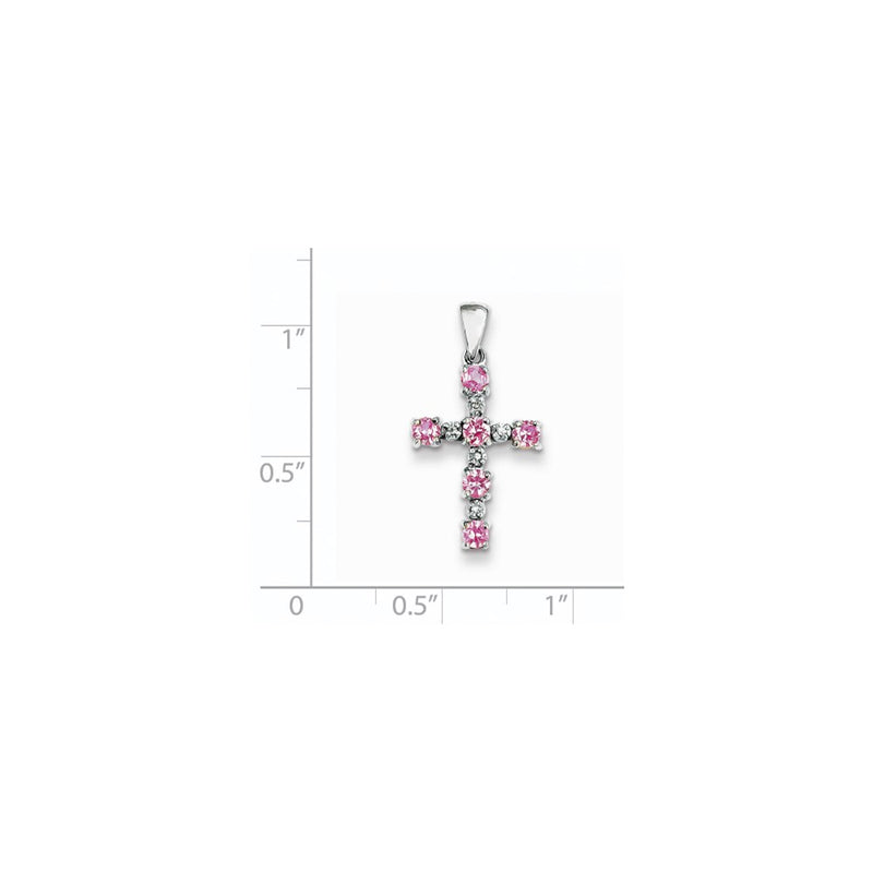 14k White Gold Real Diamond & Pink Sapphire Cross