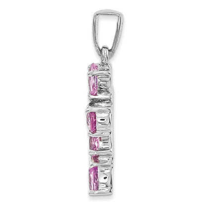 14k White Gold Real Diamond & Pink Sapphire Cross