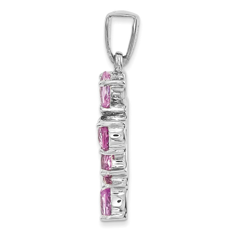 14k White Gold Real Diamond & Pink Sapphire Cross